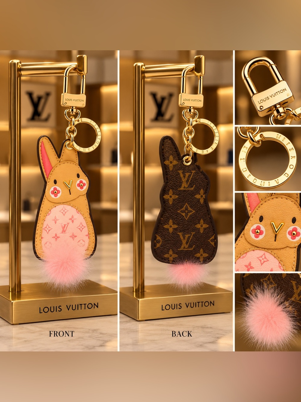 Luxury Bunny Keychain Bag Charm - Pink & Gold